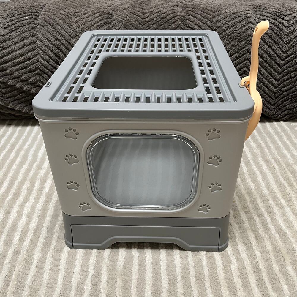 Top Entry Enclosed Cat Litter Box with Drawer, Anti-Splash Foldable Cat Toilet